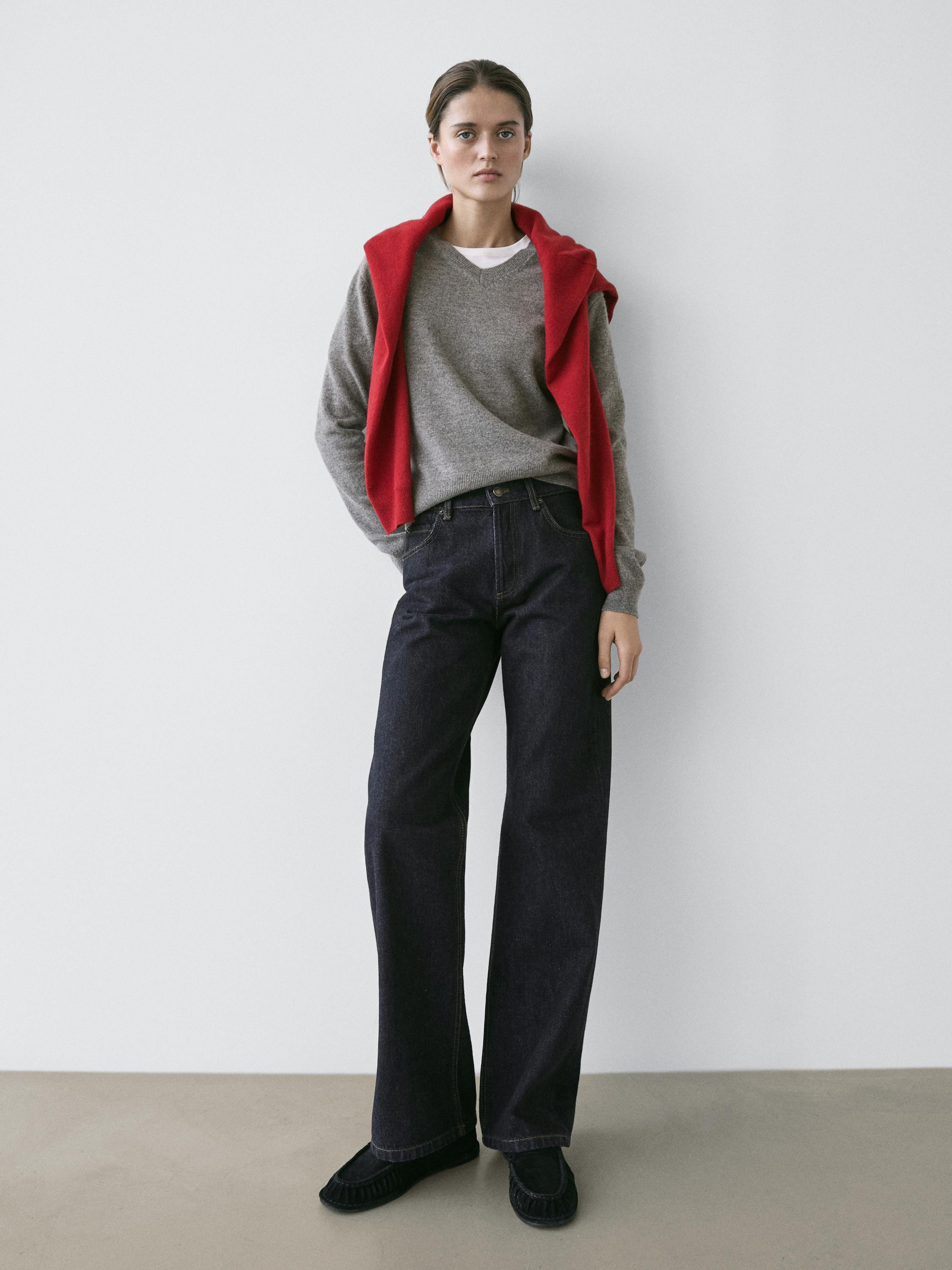 Wide-Leg-Jeans mit halbhohem Bund | Massimo Dutti DE