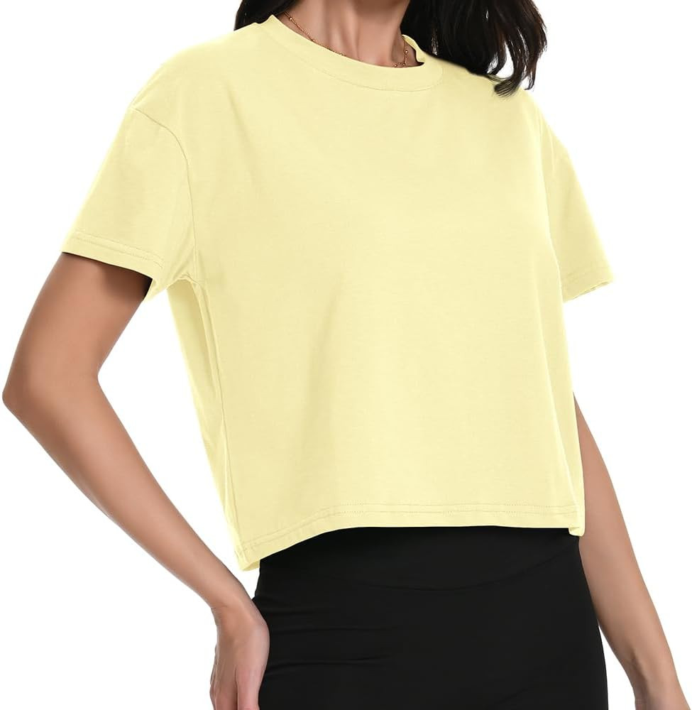 Workout Crop Tops Oversized Tshirts for Women Drop Shoulder Cotton Short Sleeve Tees Boxy Yoga Sh... | Amazon (US)