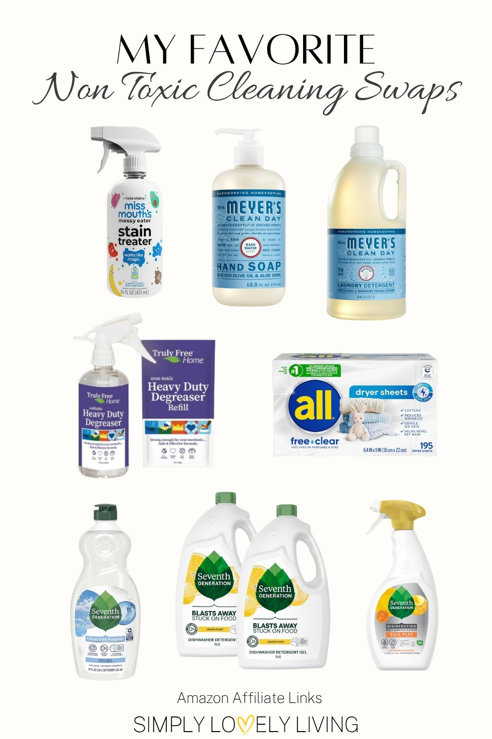 Favorite non toxic cleaning products. Stain remover, hand soap, dish soap, laundry detergent, dryer sheets, degreaser, dishwasher detergent, disinfectant spray. #nontoxic

#LTKHome