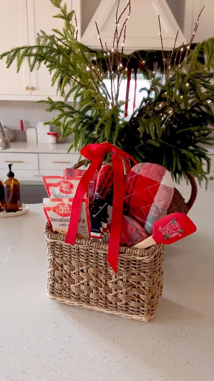 Baking gift basket idea for your Thanksgiving hostess! Filled mine with all the cozy essentials, you can add vanilla, measuring spoons, cute oven mitts, baking pan. So many ideas! Such an easy, thoughtful way to say “thank you for having us this holiday season.”

#thanksgivinghostess #hostessgiftideas #bakingbasket #holidaygifting #thanksgivingideas #cozygifts