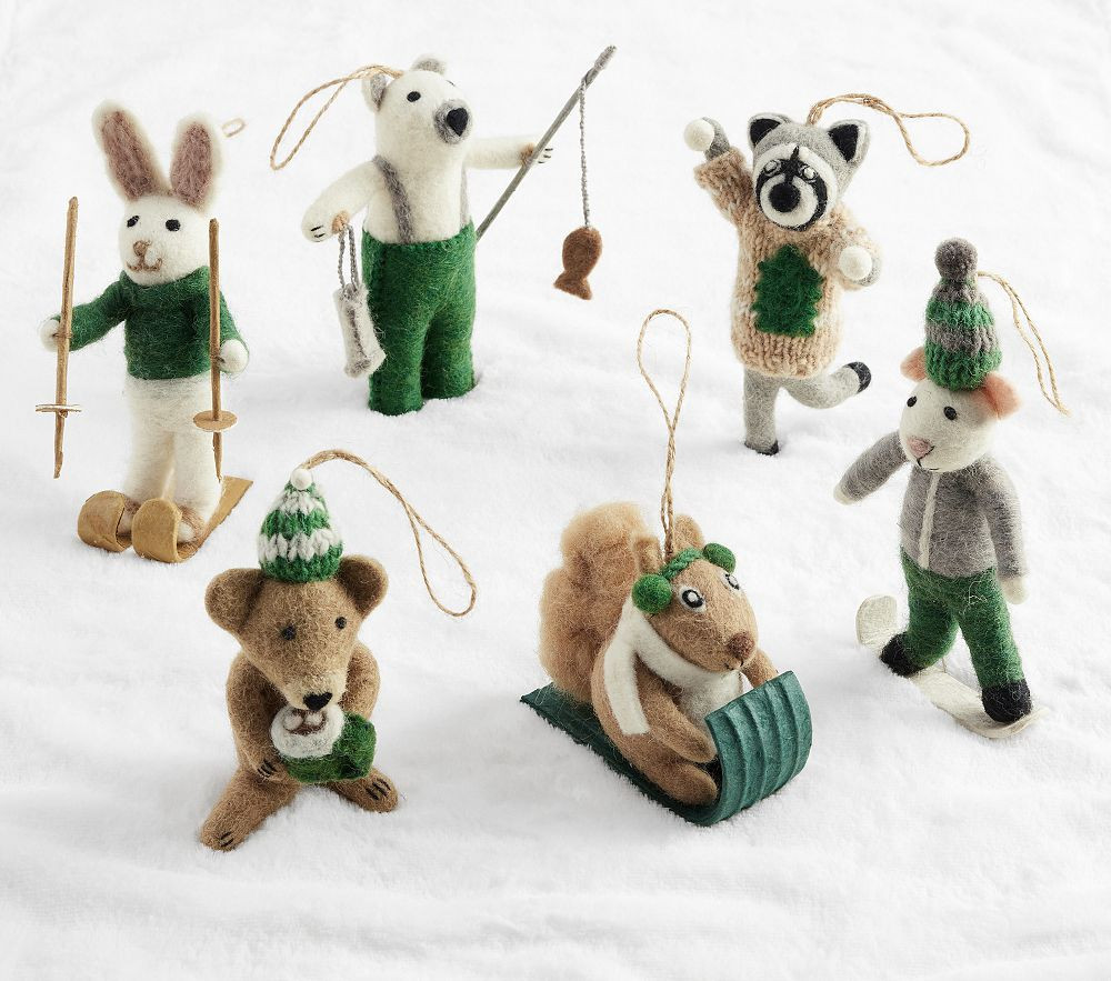 Felted Winter Sports Animal Ornaments, Set of 6 | Pottery Barn Kids