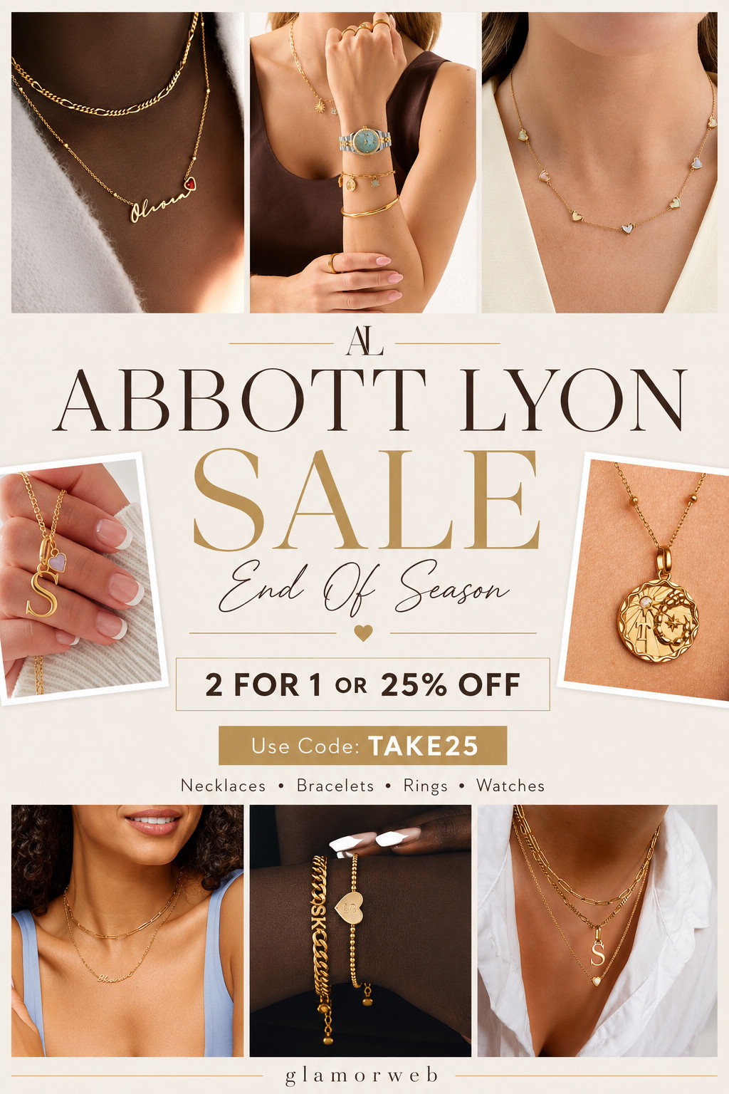 Found the cutest Abbott Lyon jewelry picks in their End of Season Sale ✨ Right now you can shop 2 for 1 or take 25% off with code TAKE25. I’m loving all the personalized necklaces, dainty layers, bracelets, rings, and watches — such pretty everyday pieces and an easy way to refresh your jewelry stack for less. 💛

#AbbottLyon #AbbottLyonSale #EndOfSeasonSale #JewelrySale #JewelryFinds #GoldJewelry #PersonalizedJewelry #NameNecklace #InitialNecklace #LayeredNecklaces #NecklaceStack #BraceletStack #GoldBracelet #StackableRings #WomensWatches #WatchFinds #JewelryLover #EverydayJewelry #DaintyJewelry #TrendingJewelry #FashionAccessories #AccessoriesForWomen #LTKFinds #LTKFashion #SaleFinds #DesignerInspiredJewelry #JewelryDeals 

 #LTKSeasonal #LTKU #LTKSaleAlert