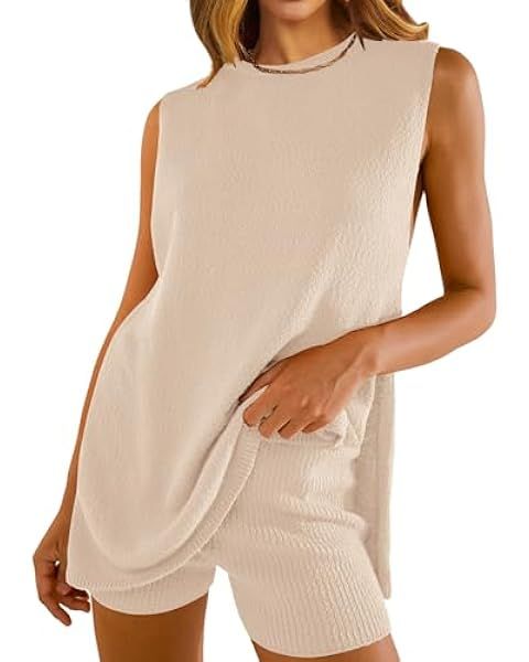 ANRABESS Women Summer 2 Piece Outfits Sleeveless Knit Sweater Top & Shorts Soft Lounge Sets Trave... | Amazon (US)