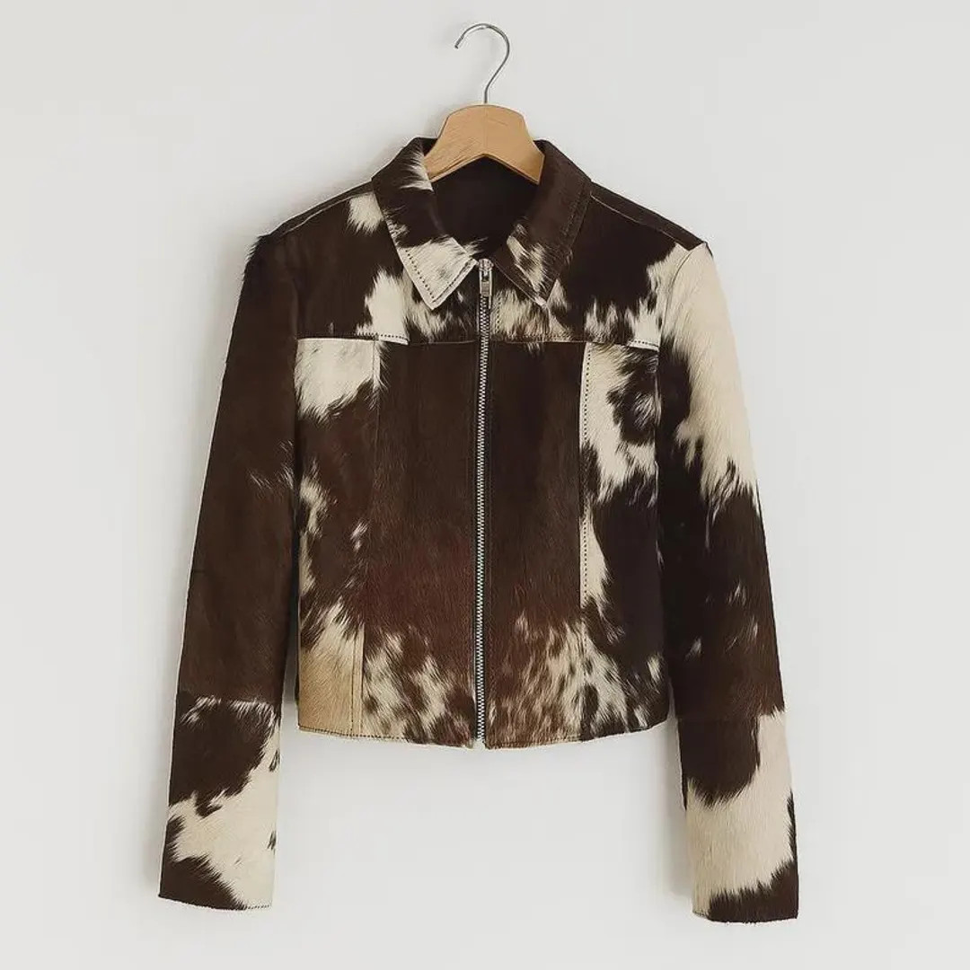 Genuine Cowhide Leather Jacket for Women | Women Natural Hair-on Cow Skin Leather Jacket | Genuin... | Etsy (US)