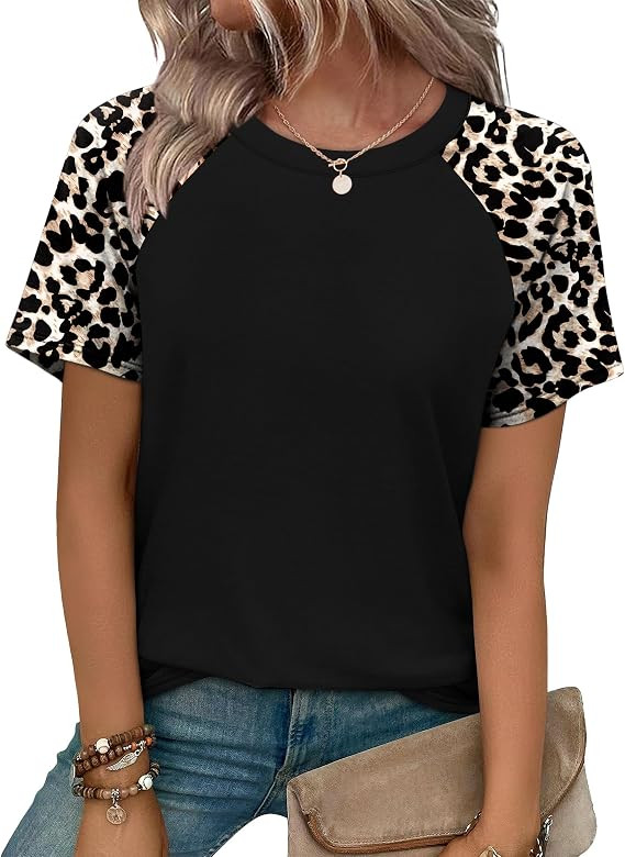 WIHOLL Summer Tops for Women 2026 Trendy Short Sleeve Shirts Crew Neck Tops Curved Hem Fashion Cl... | Amazon (US)