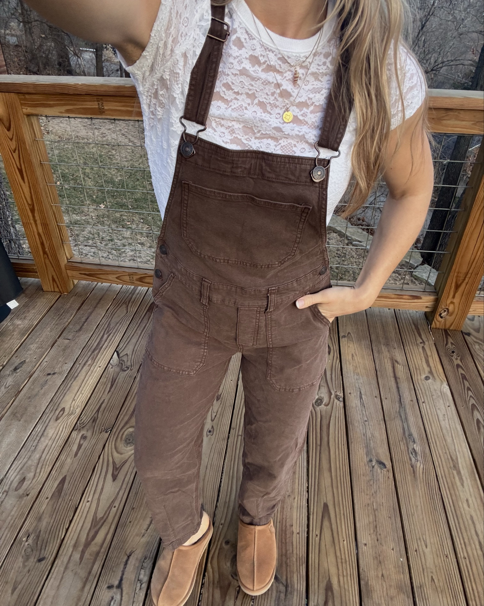 Day 4 @ the cabin 🔥🪵💕

Lace layering tee: XXS (runs large/boxy)
Overalls: XXS (also runs slightly large) 
Shoes: 8
Necklaces: Made By Mary & Goldie Kai (seashell necklace!)

Outdoors, overalls, brown, white, lace tshirt, tan booties, winter, fall, petite fashion, ootd 

#LTKootd #LTKSaleAlert #LTKPetite