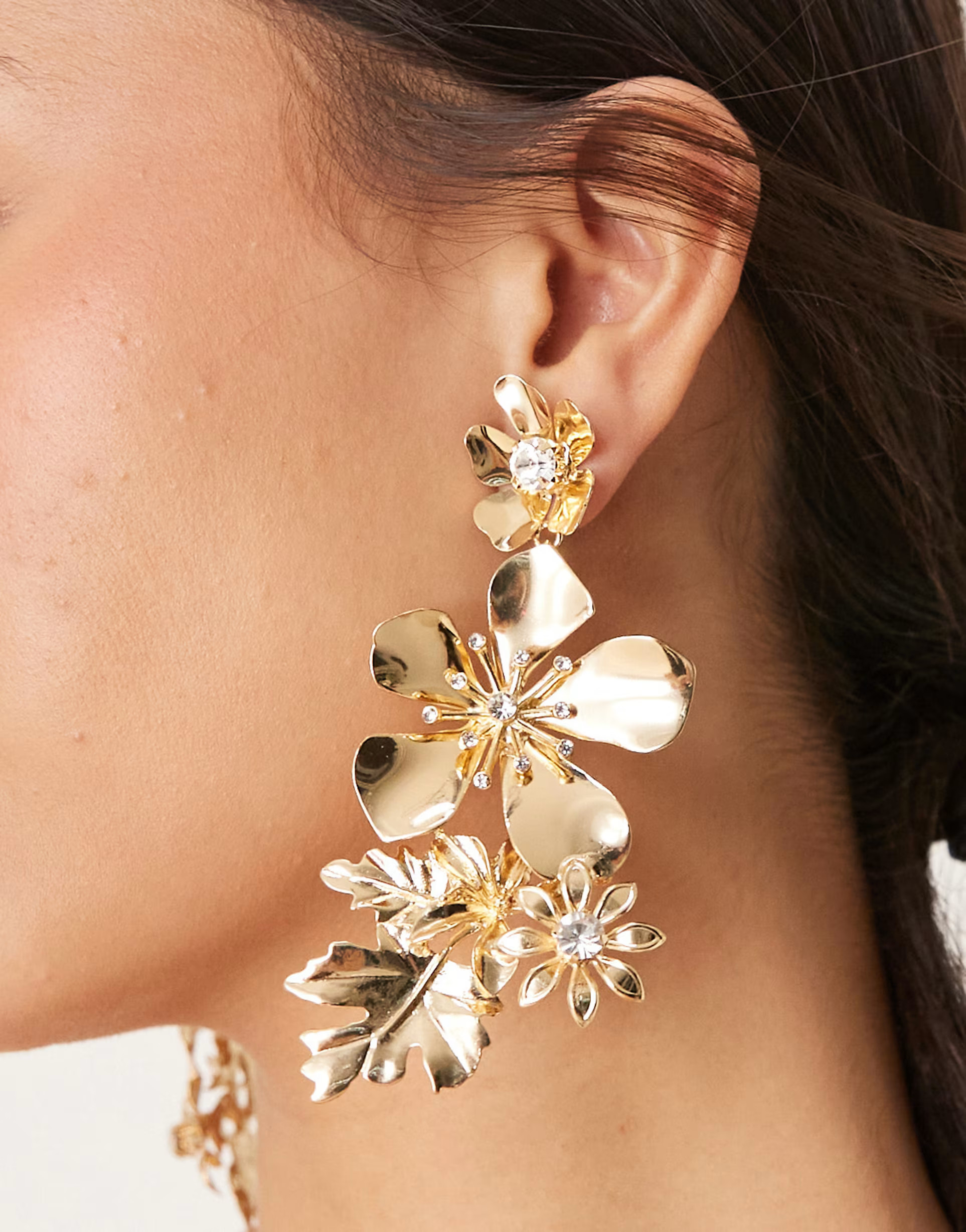 DesignB London statement flower drop earrings in gold | ASOS (Global)