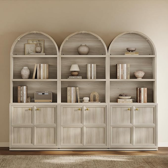 SICOTAS 81" Arched Bookcase with Doors, 5-Tier Modern Farmhouse Bookshelf with Adjustable Shelves... | Amazon (US)