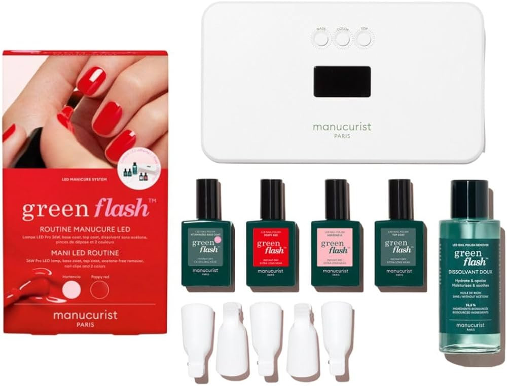 Manucurist - New Green Flash Slim Gel Nail Polish Kit - 36W LED Lamp with Base Coat + Top Coat + ... | Amazon (US)