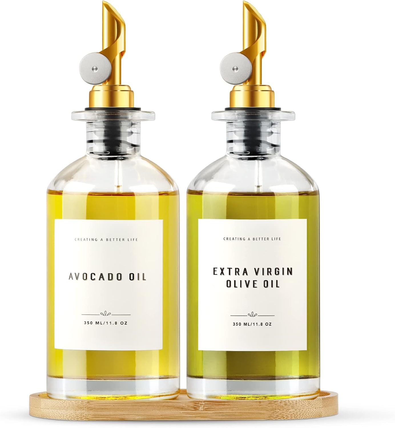 Olive Oil Dispenser Bottle with Bamboo Tray, GIXSEGIE Oil and Vinegar Dispenser Set w.Metal Pour ... | Amazon (US)