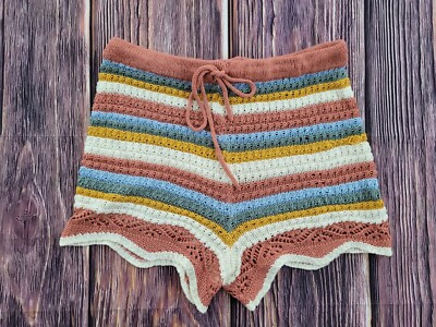 Jolie &amp; Joy by FCT Striped Crochet Knit Boho Festival Shorts Size L (23)  | eBay | eBay US