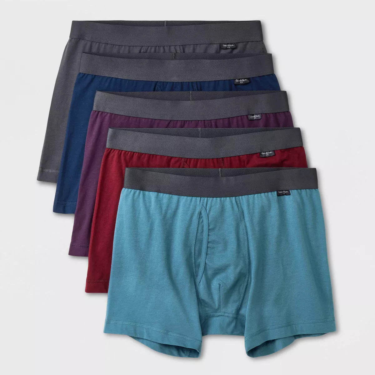 Men's Boxer Briefs 5pk - Goodfellow & Co™ Plum Purple/Burgundy/Teal Blue | Target