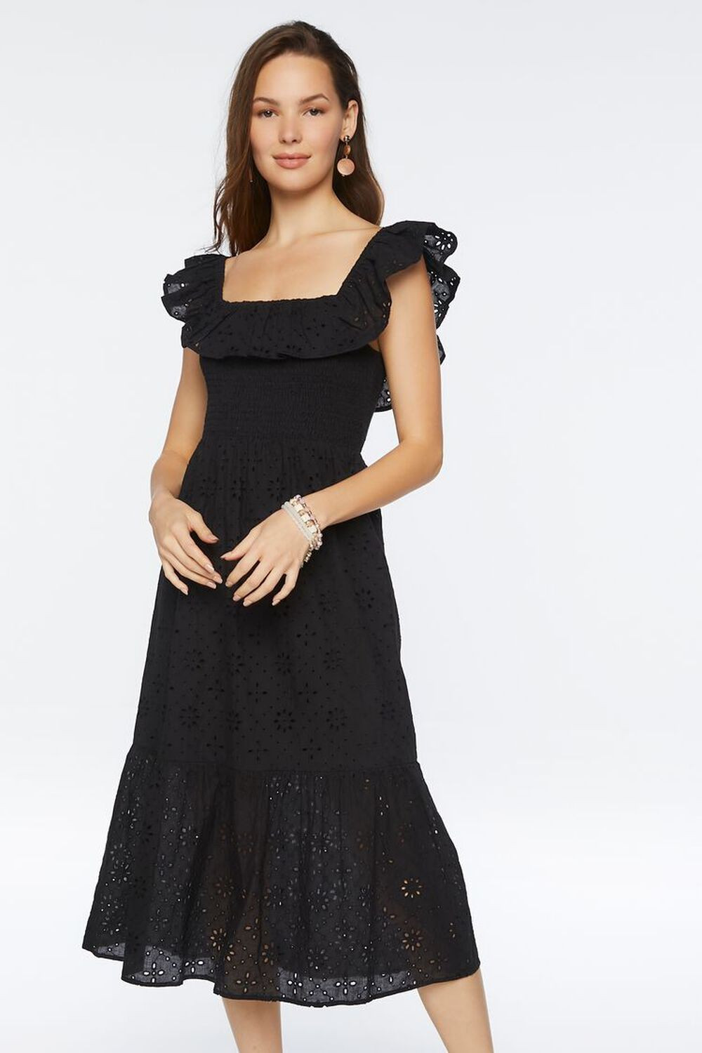 Floral Eyelet Smocked Midi Dress | Forever 21 (US)