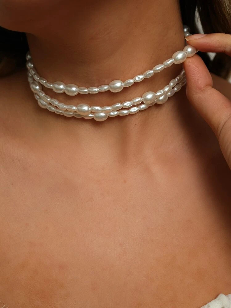1pc Elegant Faux Pearl Beaded Layered Necklace For Women For Party | SHEIN