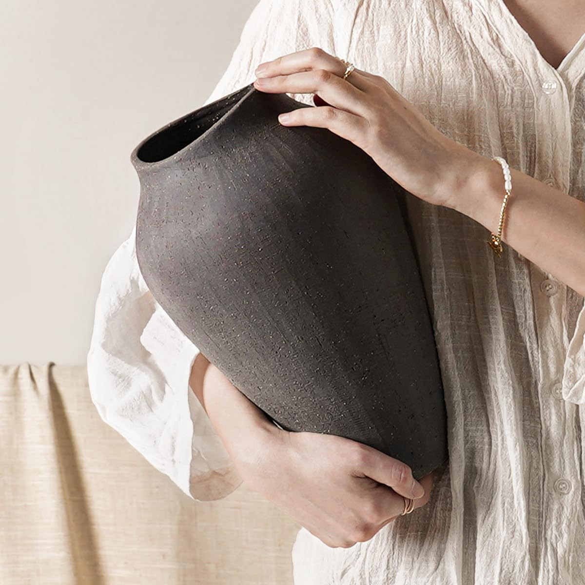 Ceramic Vase - Large 11.8 Inch Tall Floor Vase for Centerpieces, Farmhouse Rustic Minimalist Home... | Amazon (US)