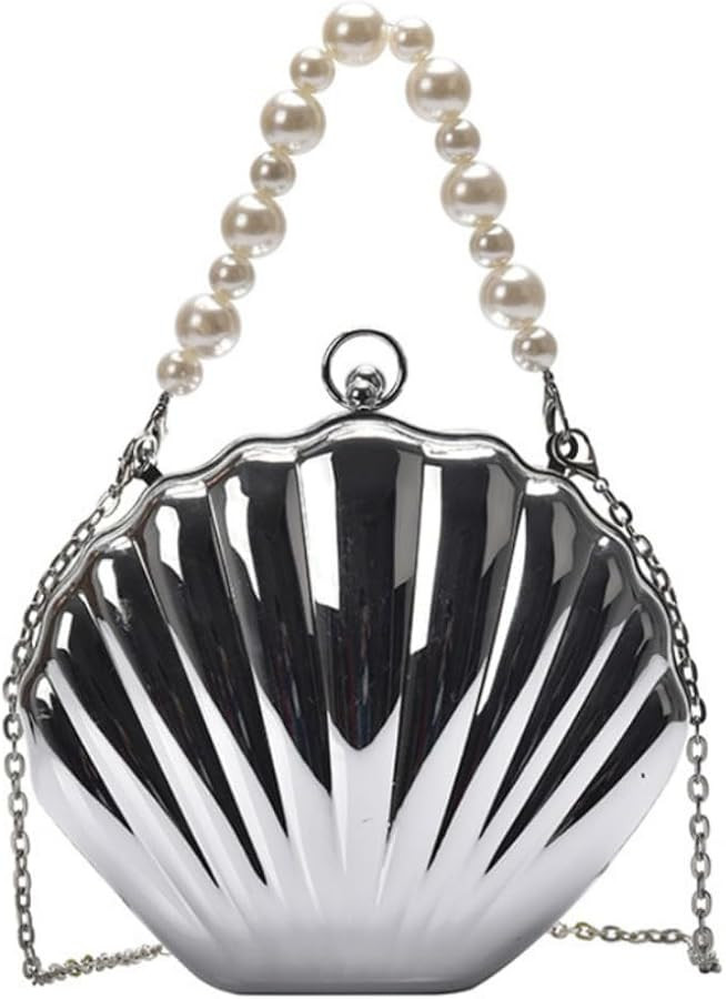 Lovely Shell Handbag Purse Beaded Evening Bag Chain Cross-body Clutch Purse | Amazon (US)