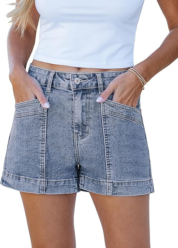 luvamia Jean Shorts for Women High Waisted Stretchy Denim Jorts Trendy Casual Distressed Cut Off ... | Amazon (US)