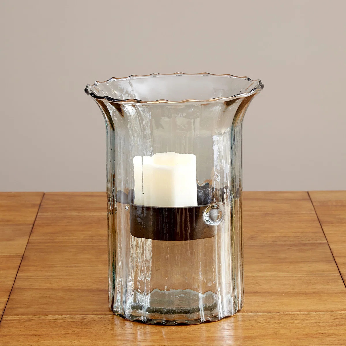 Rustic Metal Insert Ribbed Glass Candle Cylinder \u2013 11" Small Size | Wayfair North America