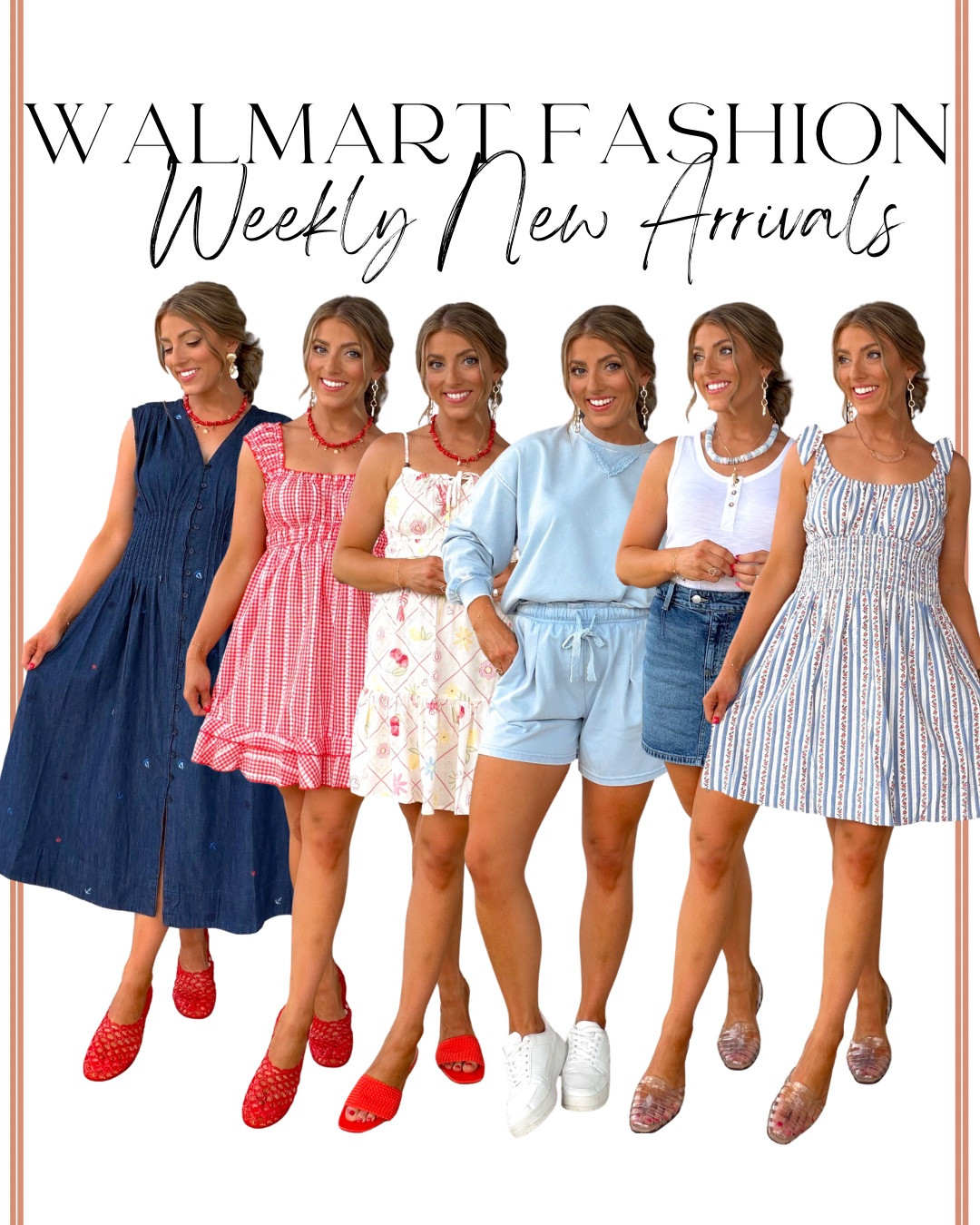 Walmart fashion is absolutely delivering lately 😍🙌

I rounded up all of my favorite Walmart fashion new arrivals from this week, and I still can’t believe every single one of these looks is from Walmart! From cute summer dresses and matching sets to everyday basics, patriotic finds, and elevated pieces that look so much more expensive than they are, this week’s arrivals are GOOD.

The best part? Every outfit is head-to-toe Walmart, making it so easy to create affordable, stylish looks without breaking the budget. Whether you’re shopping for summer vacations, Fourth of July celebrations, everyday mom life, weekend outings, or simply refreshing your wardrobe, there are so many incredible finds right now.

Which look is your favorite? ❤️🤍💙

#WalmartFashion #WalmartFinds #WalmartStyle #WalmartNewArrivals #AffordableFashion #SummerFashion #SummerOutfits #FourthOfJulyOutfits #PatrioticStyle #MatchingSets #DenimDress #MidiDress #CasualStyle #EverydayFashion #OOTD #FashionOver40 #BudgetFriendlyFashion #StyleInspiration #HeadToToeWalmart #WomensFashion #WeekendStyle #FashionFinds #WalmartRunFinds #AffordableStyle #SummerWardrobe

#LTKootd #LTKPetite #LTKTravel