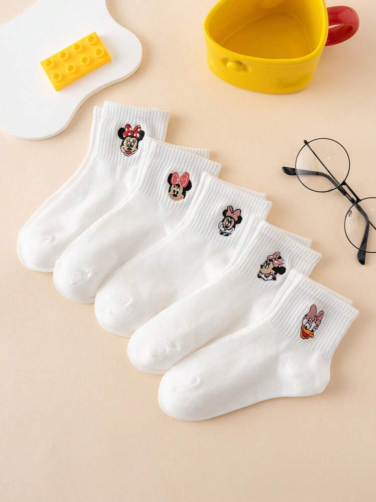 Disney 5 Pairs Cartoon Disney Character Mickey Mouse, Donald Duck, Daisy Mouse Pattern Crew Socks, Comfortable, Breathable, Durable, Suitable For Everyday Wear, Premium Fabric, Non-Muggy | SHEIN