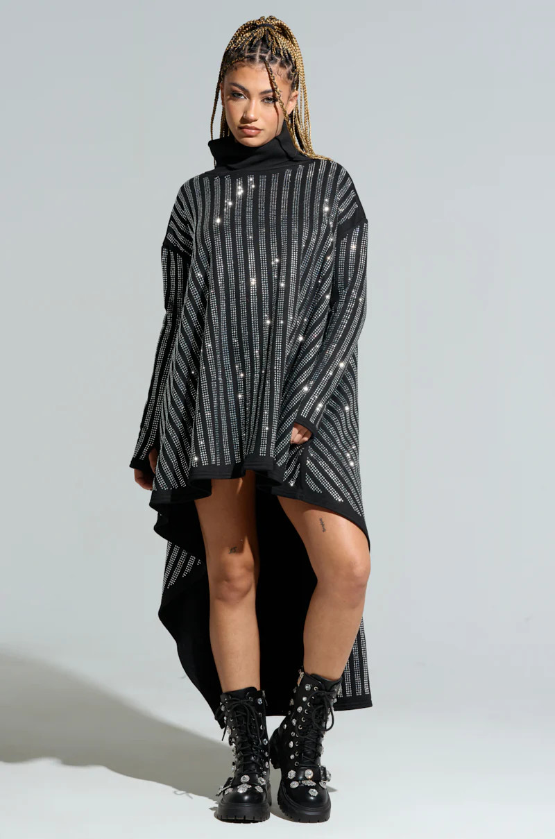 IMAGINE EMBELLISHED SWEATSHIRT MINI DRESS IN BLACK | AKIRA