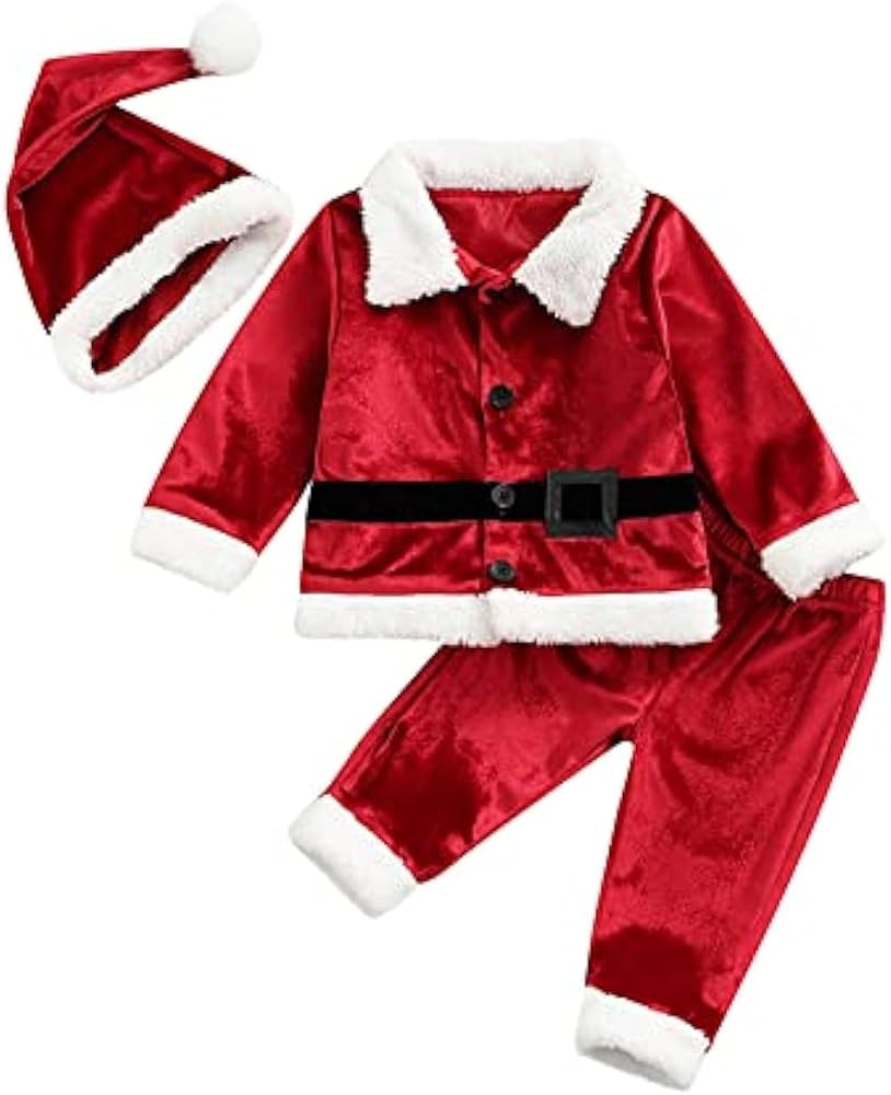 FIOMVA Christmas Baby Girl Boy Santa Costumes Clothes Outfits Dress Jacket Coat Long Pants Hat So... | Amazon (US)