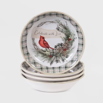 28oz 4pk Earthenware Holly and Ivy Dinner Bowls White - Certified International | Target