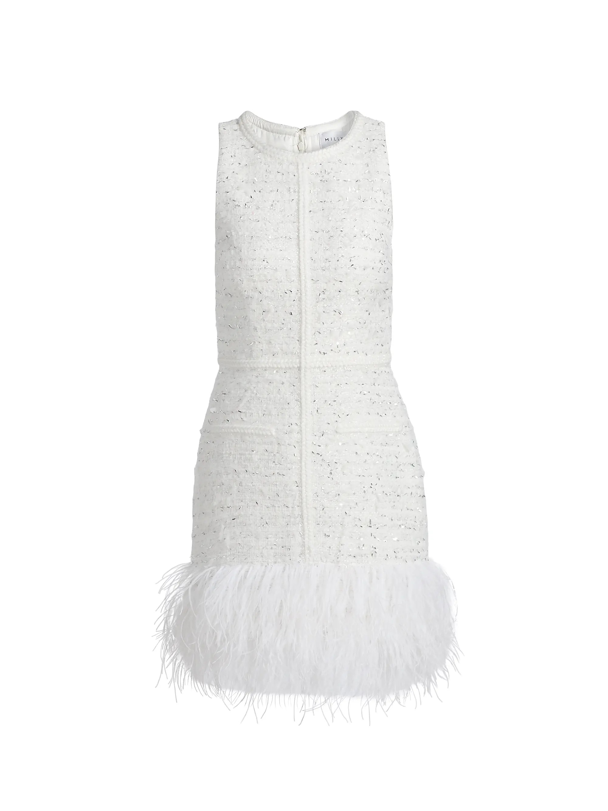 Raven Feather-Trim Metallic Tweed Minidress | Saks Fifth Avenue