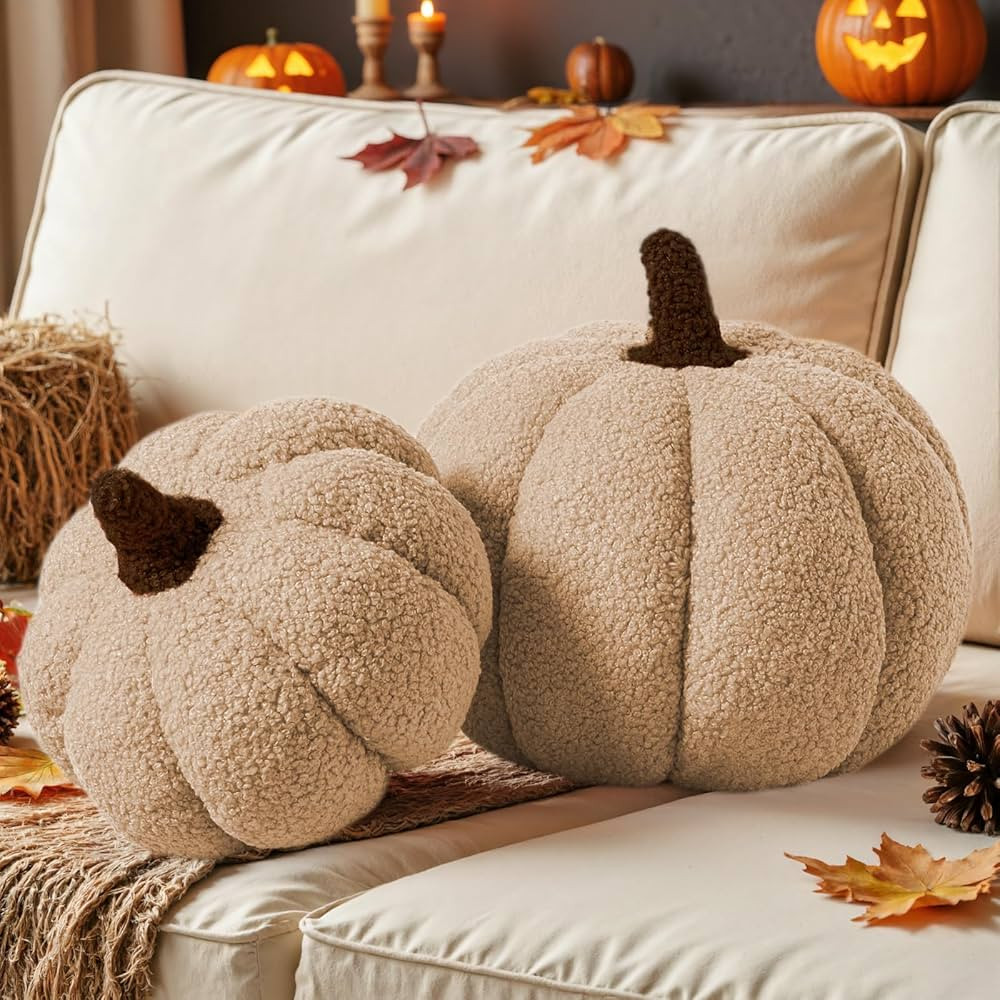 Lanpn Fall Pumpkin Pillows Set of 2, Halloween Decoration Plush Throw Pillows Soft Fleece Sherpa ... | Amazon (US)