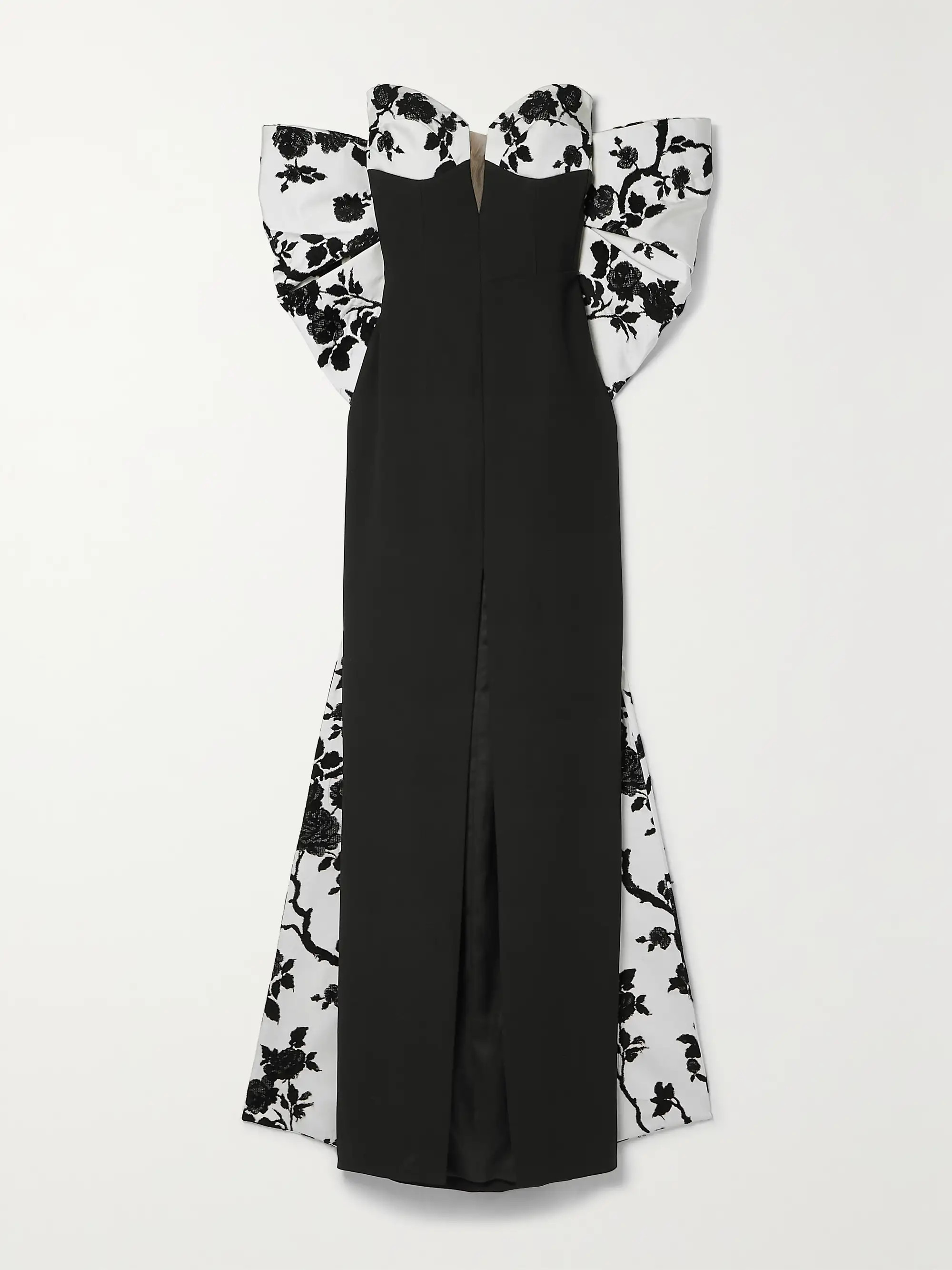 Strapless bow-embellished paneled floral-jacquard and crepe gown | NET-A-PORTER (US)