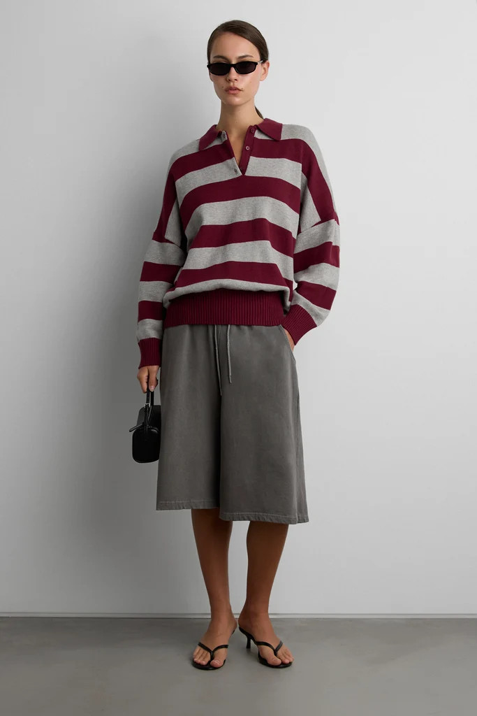 STRIPED RUGBY POLO SWEATER | OAK + FORT