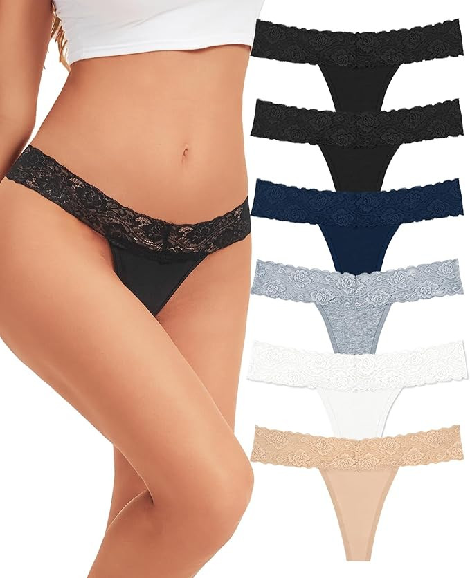 Sunm Boutique Lace Thongs for Women, Cotton Womens Underwear Pack, Sexy Low Rise T Back Cheeky Pa... | Amazon (US)