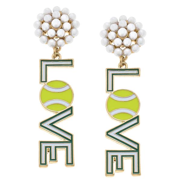 Love Pearl Cluster Enamel Tennis Earrings in Green and White | CANVAS