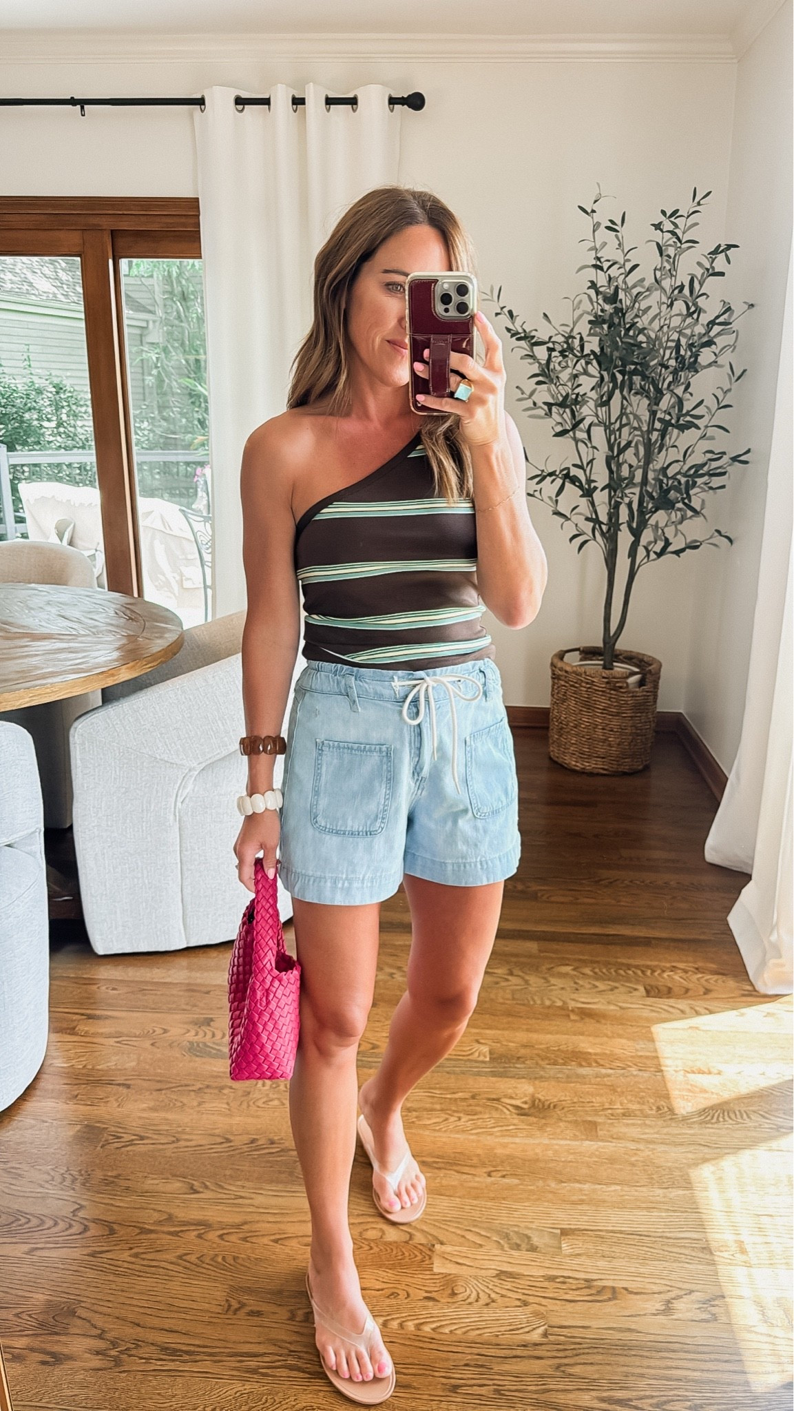 A simple one shoulder tank to add to your everyday Summer style. Chocolate brown with green and Aqua. So pretty 
XS in tank and shorts 
Linking another pair of shorts I just ordered to try.

#LTKootd #LTKmomlife #LTKOver40