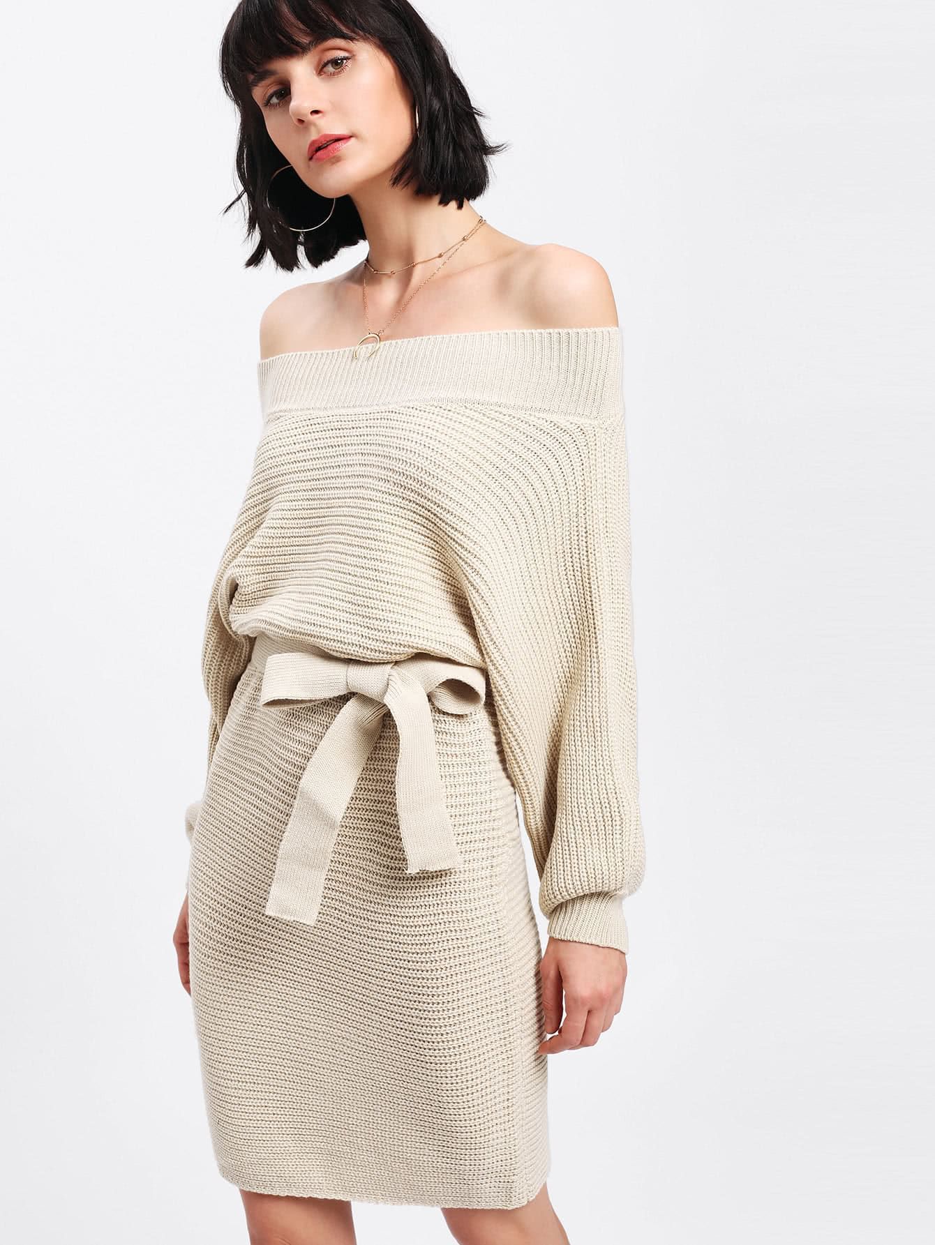 Batwing Sleeve Self Tie Knit Dress | ROMWE