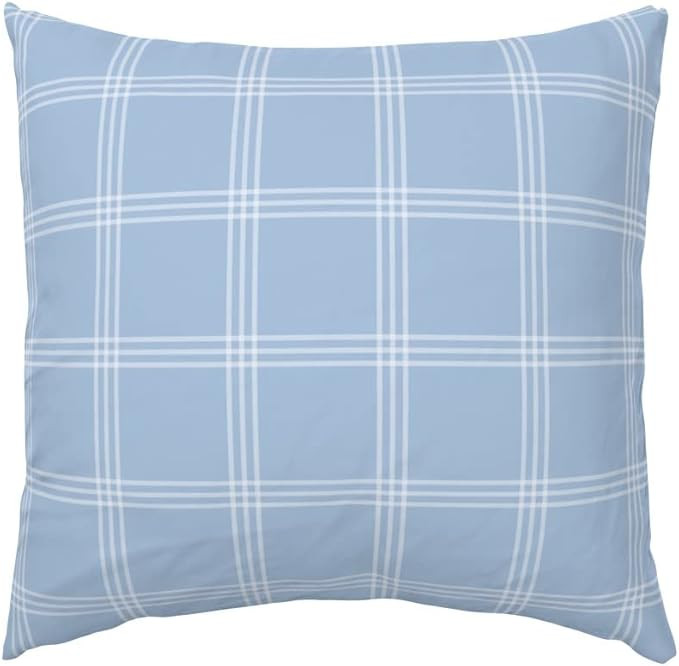 Cotton Sateen Sham, Euro - Sky Blue Geometric Lines Sky Blue Country Rustic Simple Light Check Pr... | Amazon (US)