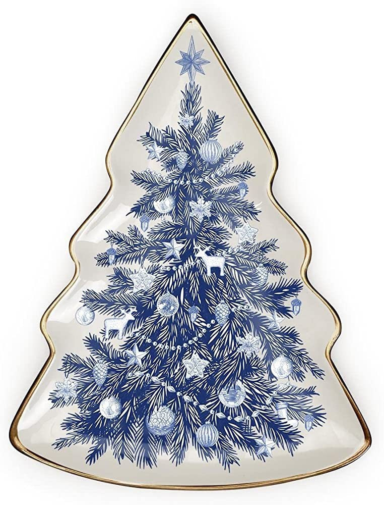 Two's Company Blue and White Christmas Tree Plate | Amazon (US)