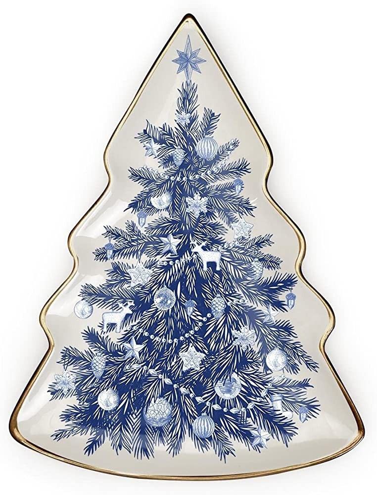 Two's Company Blue and White Christmas Tree Plate | Amazon (US)