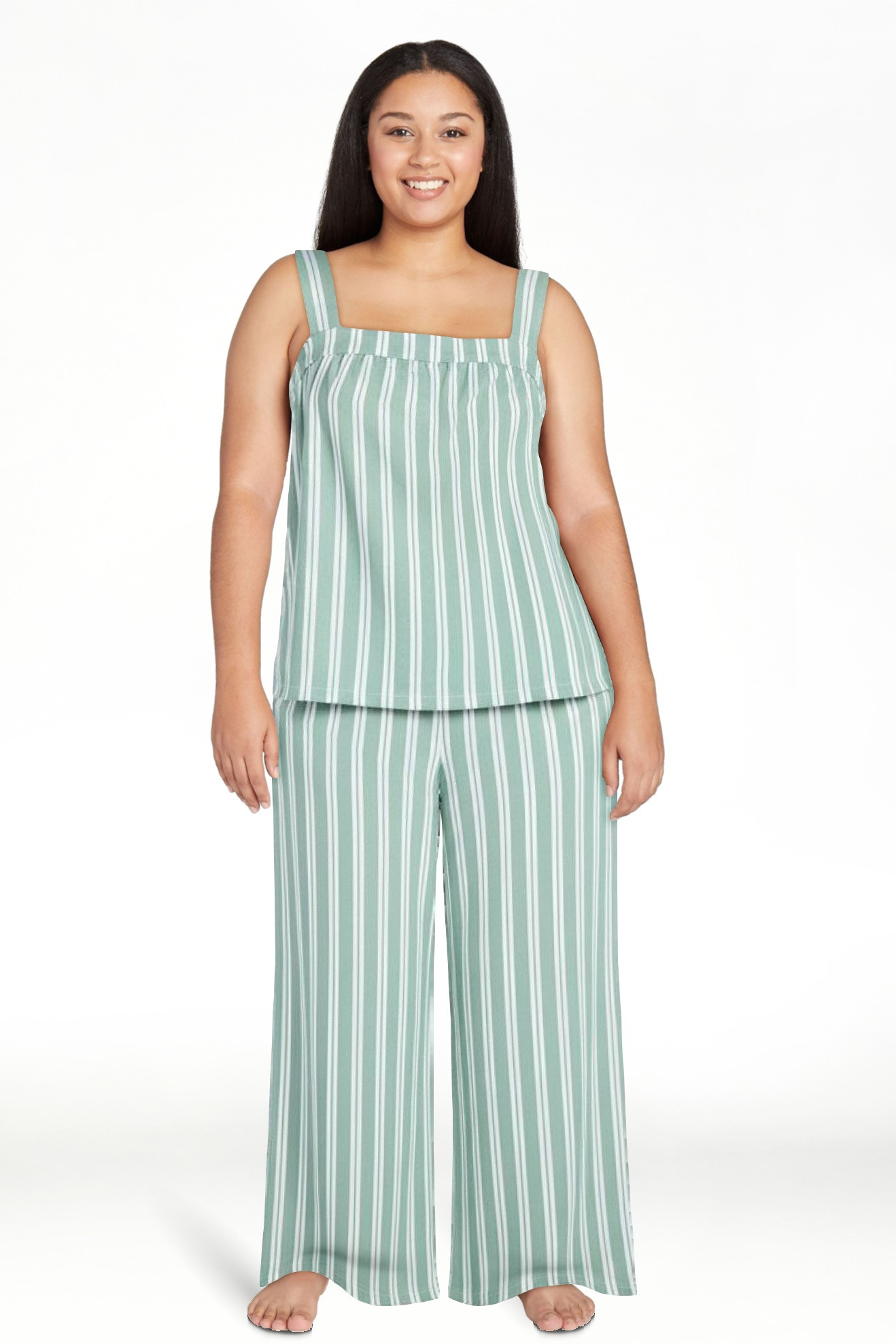 Joyspun Women's Wide Strap Cotton Tank Top and Pants Pajama Set, 2-Piece, Sizes XS-3X | Walmart (US)
