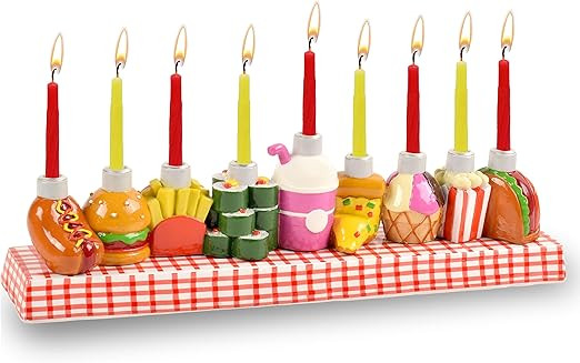 Ner Mitzvah Hand Painted Resin Hanukkah Menorah - Theme Menorahs for Chanukah - Deli Food Chanuka... | Amazon (US)