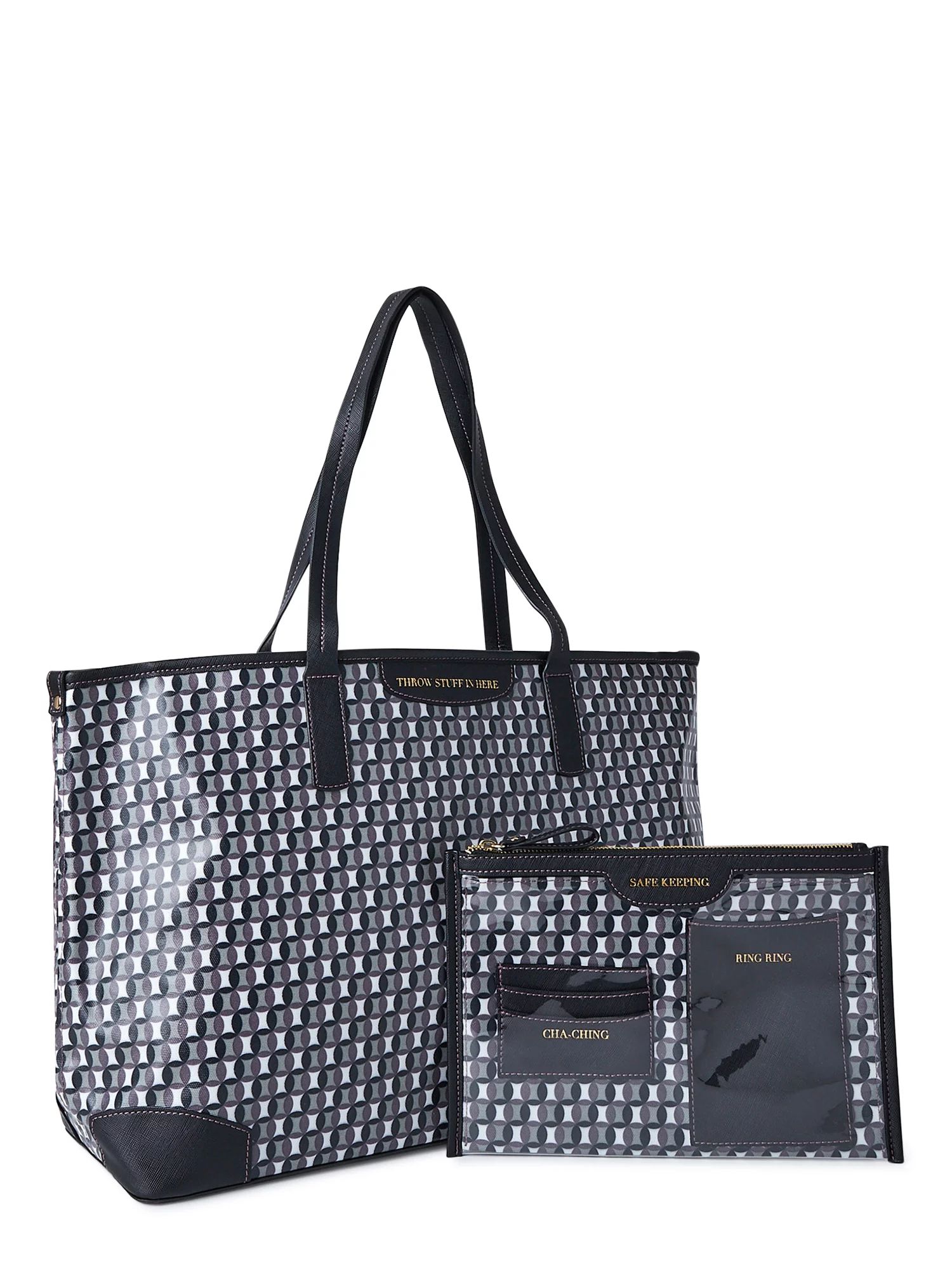 Time and Tru Women’s Sustainable Signature Tote and Pouch Set, 2-Piece - Walmart.com | Walmart (US)