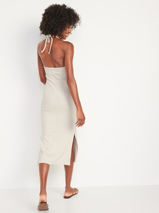 Fitted Sleeveless Halter Rib-Knit Midi Dress for Women | Old Navy (US)