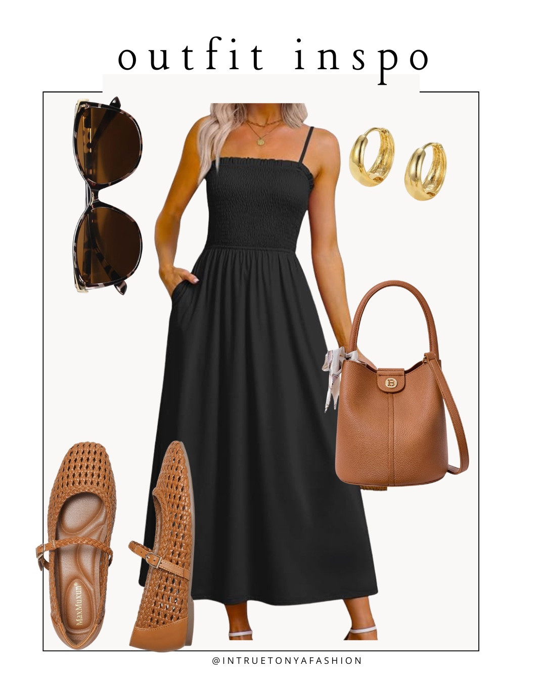 Black summer maxi dress with brown mesh flats, brown bucket purse, gold earrings, and sunglasses 






Amazon outfits, summer outfit inspo, outfit ideas, casual outfits amazon, amazon outfits every day, outfit ideas 2026, summer outfits, maxi dress, amazon summer dress,

#LTKootd #LTKSaleAlert #LTKPetite
