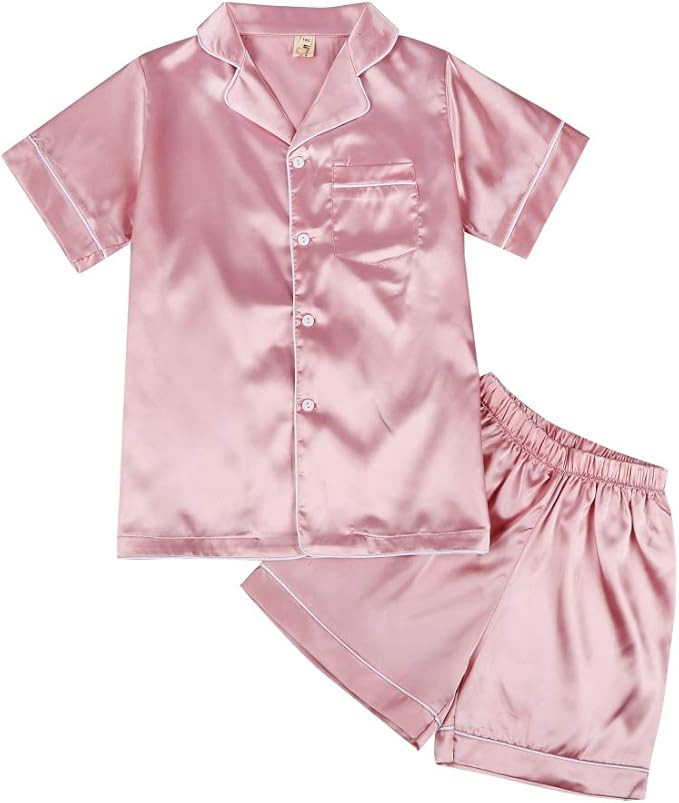 Weixinbuy Pajama Set for Kid Baby Boy Girl Button-up Silk Pajama Sleepwear Nightwear Loungewear C... | Amazon (US)