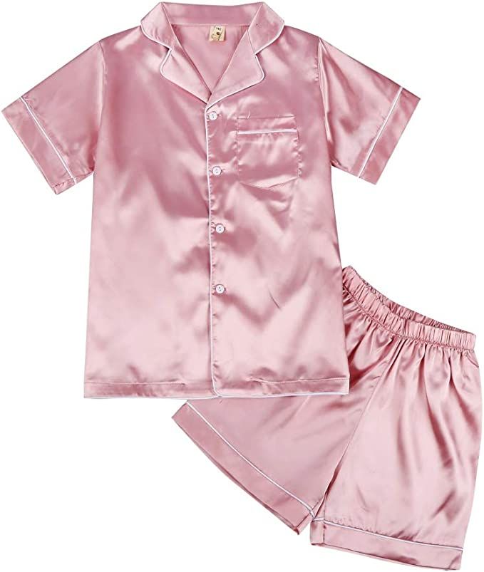 Weixinbuy Pajama Set for Kid Baby Boy Girl Button-up Silk Pajama Sleepwear Nightwear Loungewear C... | Amazon (US)