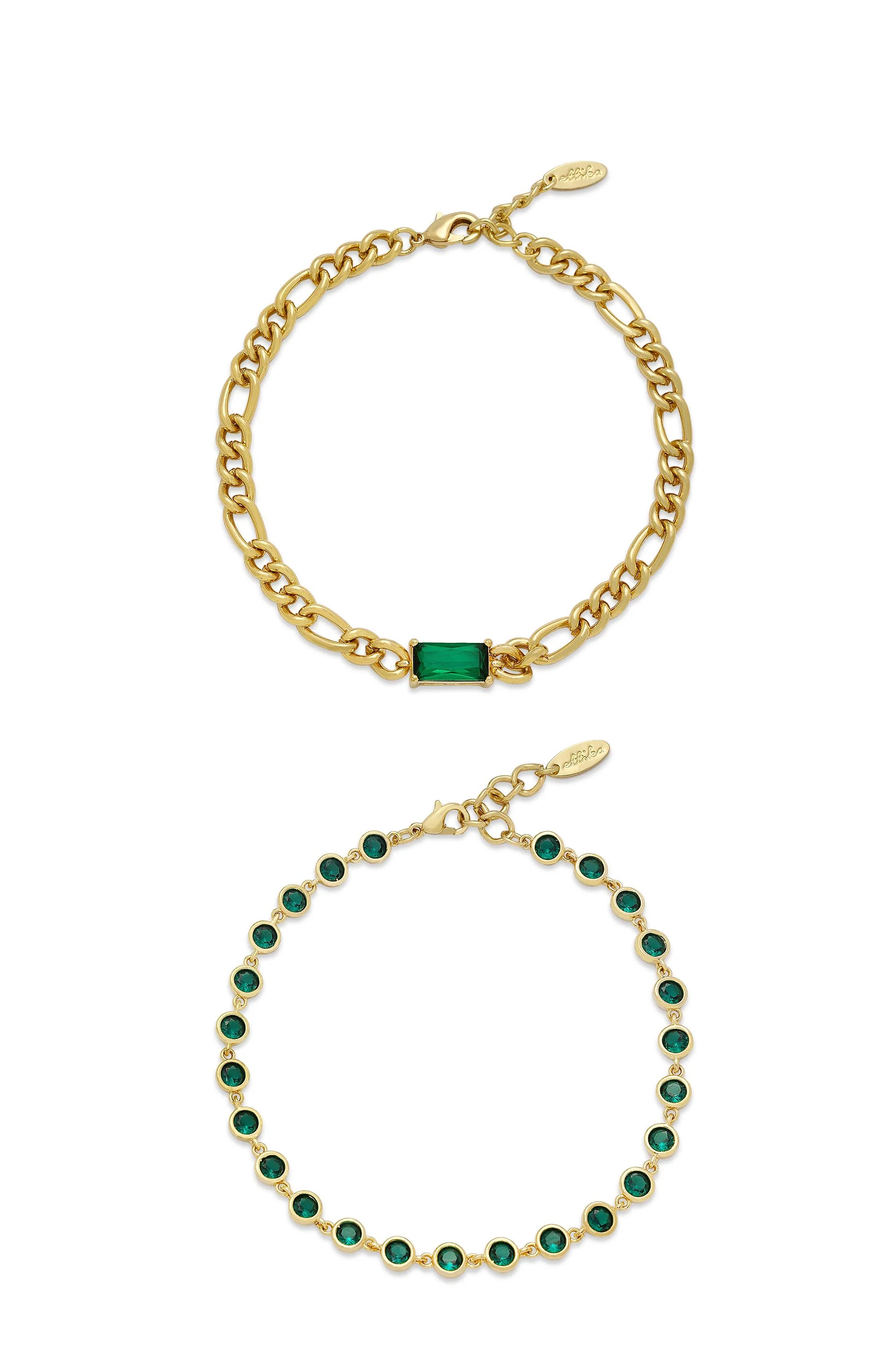 Bejeweled Emerald 18k Gold Plated Anklet Set | Ettika