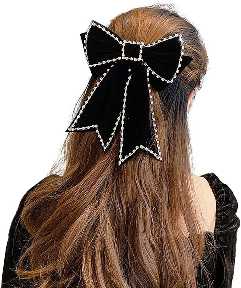 ccHuDE Large Bling Rhinestone Velvet Hair Bows Clips Hair Barrettes Hair Clamps Ponytail Holder f... | Amazon (US)