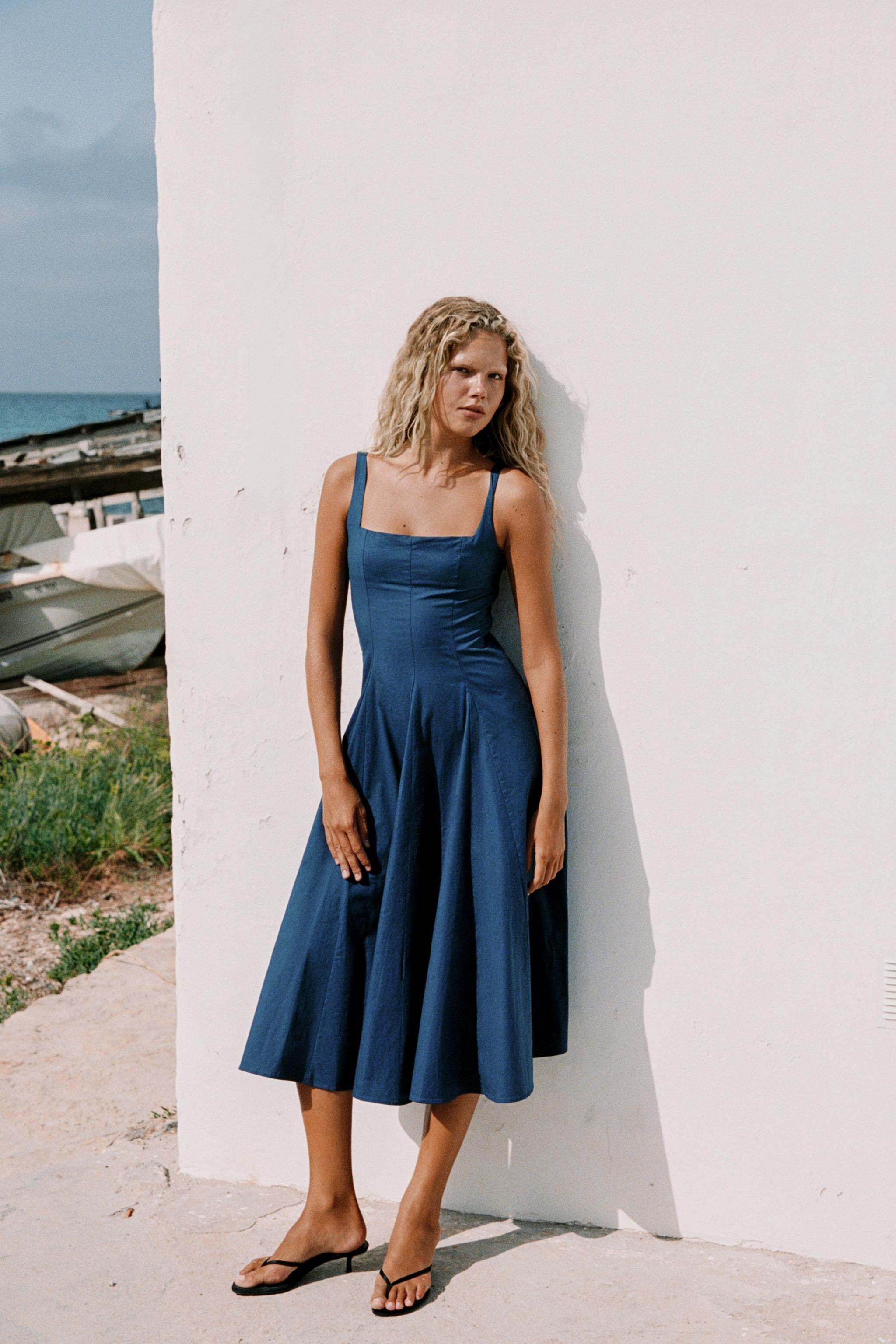 POPLIN GODET MIDI DRESS | Zara US