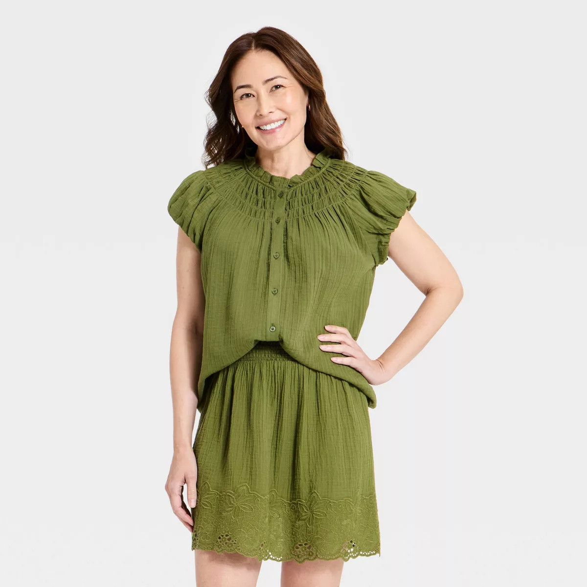 Women's Ruffle Short Sleeve Blouse - Universal Thread™ Green S | Target
