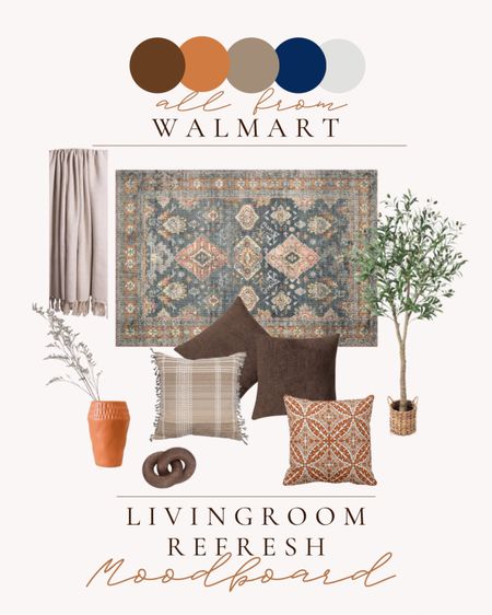 Walmart Livingroom Refresh - Moodboard. I love this blue & terracotta orange together! A touch of browns & taupes to neutralize the space or for a touch of fall! 

#LTKstyletip #LTKhome #LTKsalealert